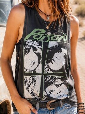Poison Graphic Low Cut Rocker Tank Top Size Small Vintage